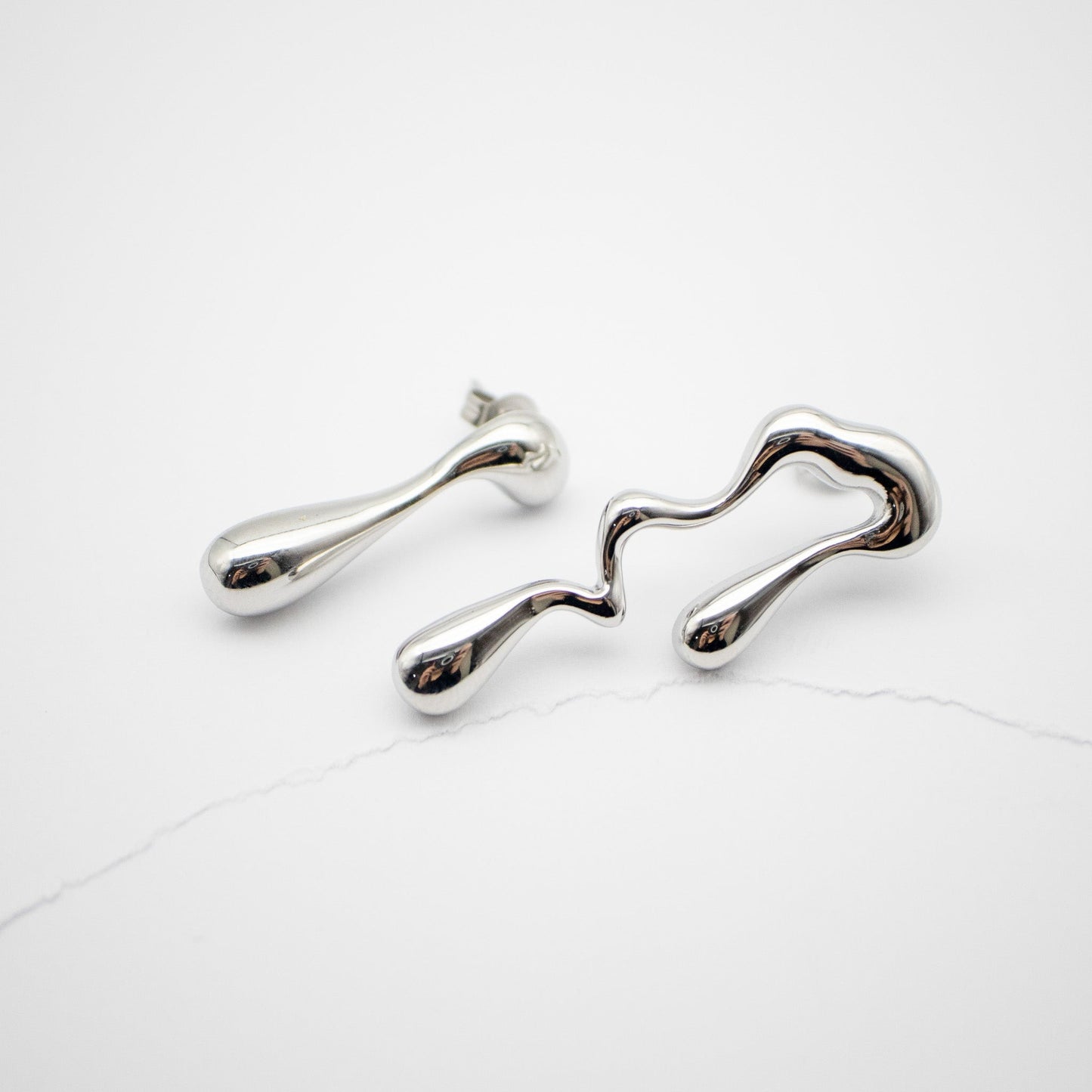 Silver Lava Drop Stud Earrings