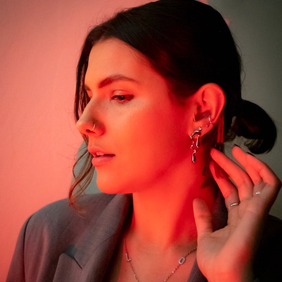 Silver Lava Drop Stud Earrings
