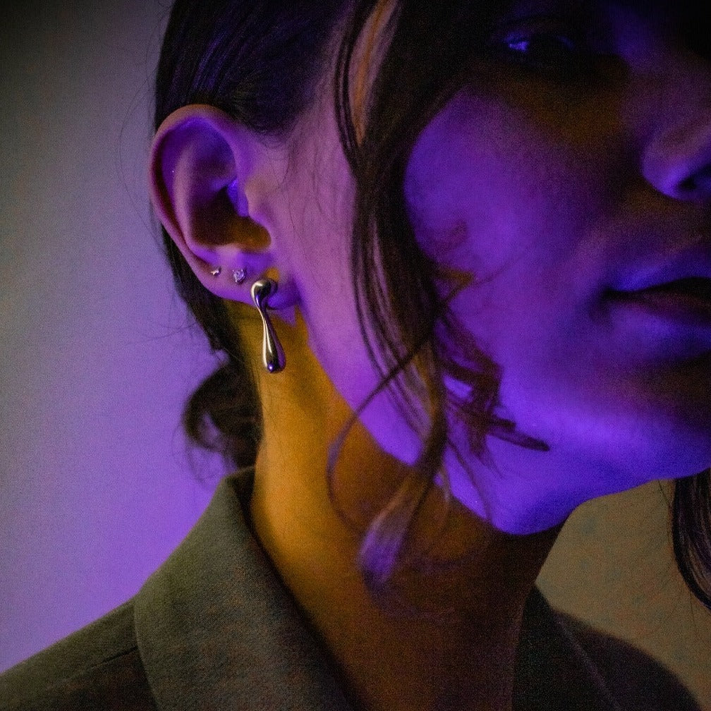 Silver Lava Drop Stud Earrings