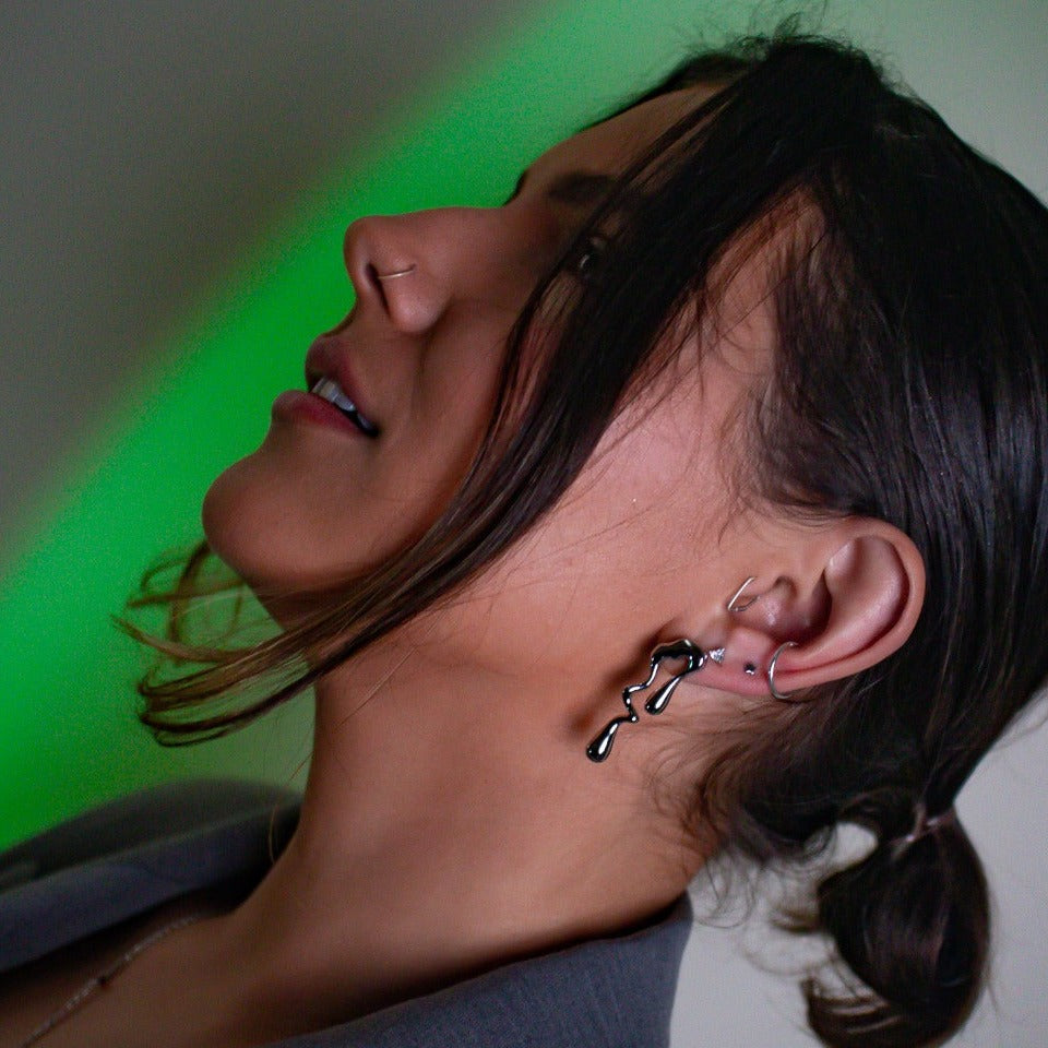 Silver Lava Drop Stud Earrings