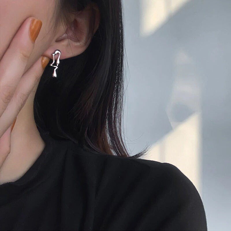 Silver Lava Drop Stud Earrings