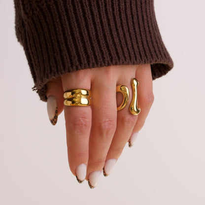 Chunky 18k Gold Liquid Metal Rings