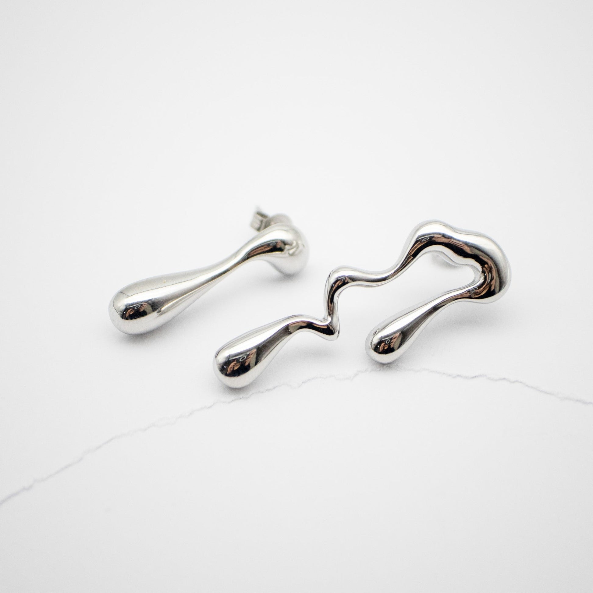 Silver Lava Drop Stud Earrings 