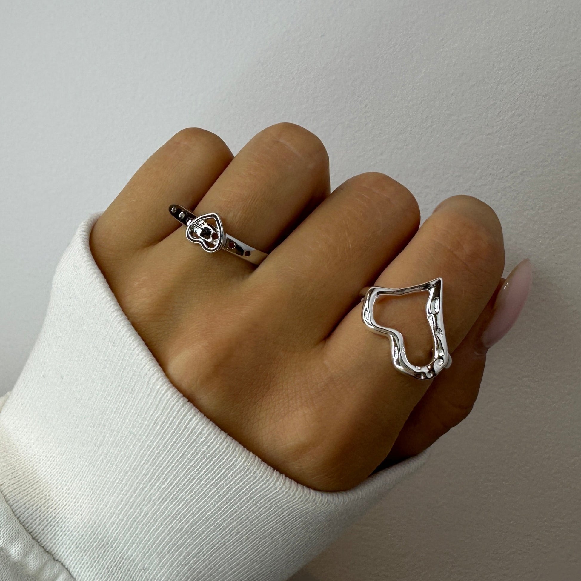 Silver Heart Ring Set