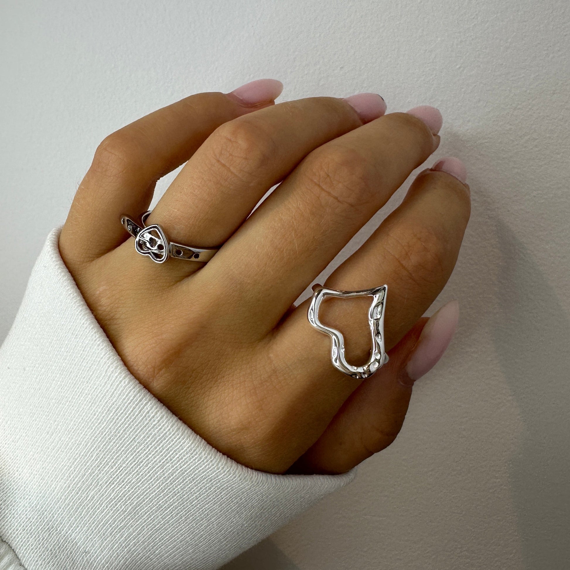 Silver Heart Ring Set