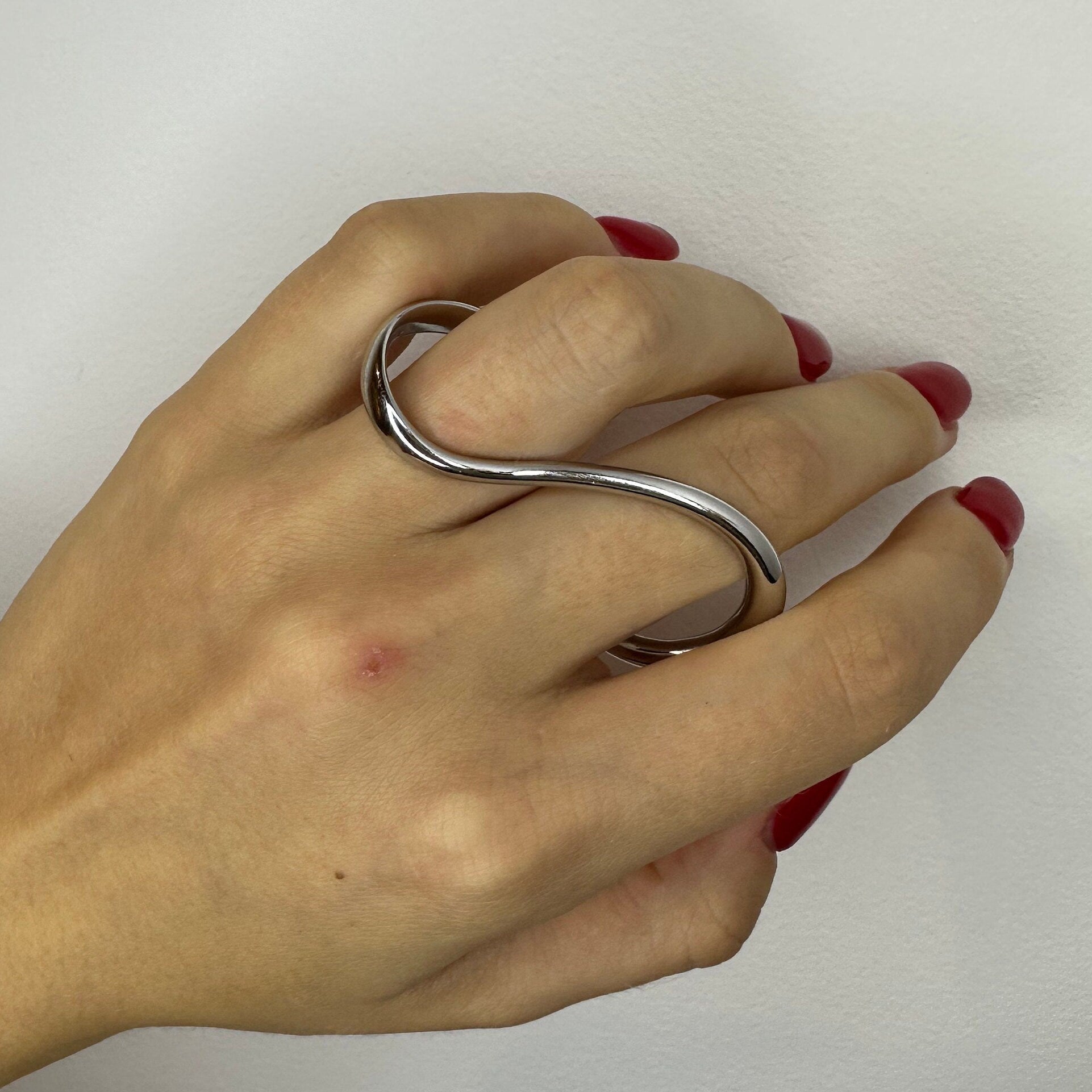 2 Finger Chain Silver Ring