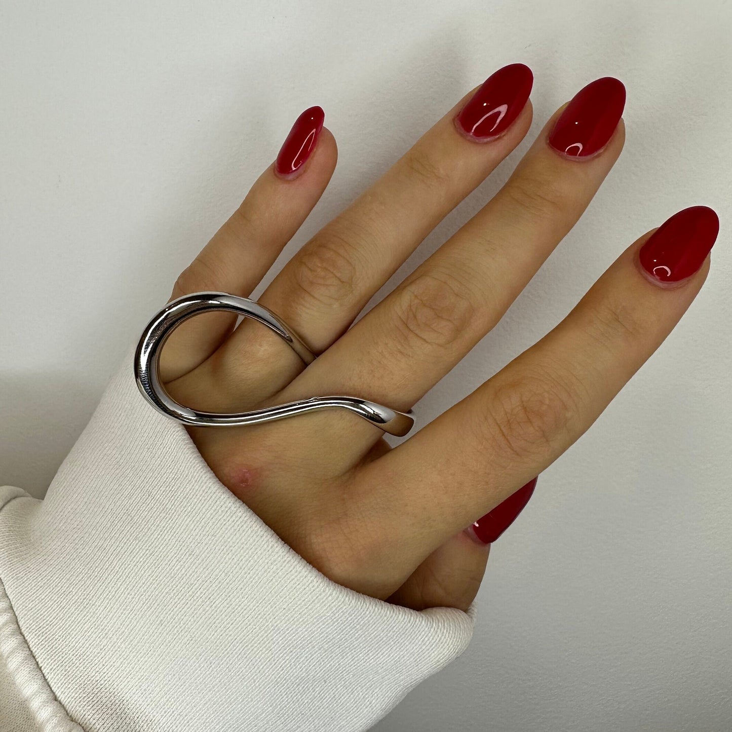 2 Finger Chain Silver Ring