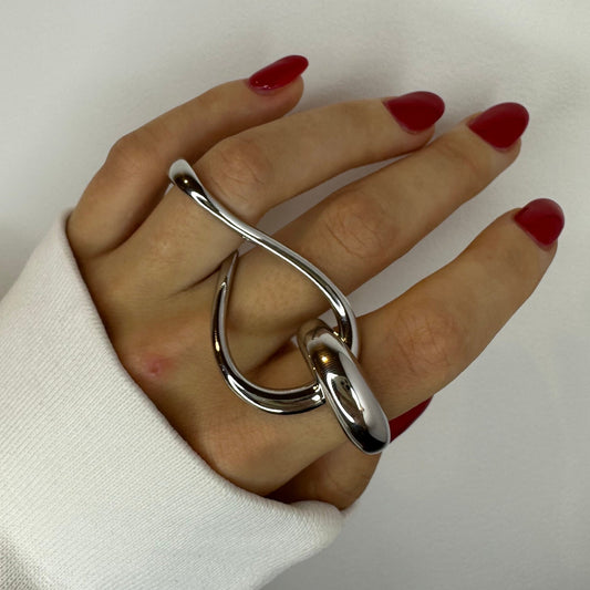 2 Finger Chain Silver Ring