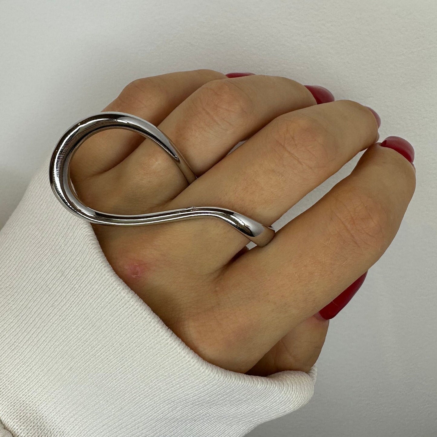 2 Finger Chain Silver Ring